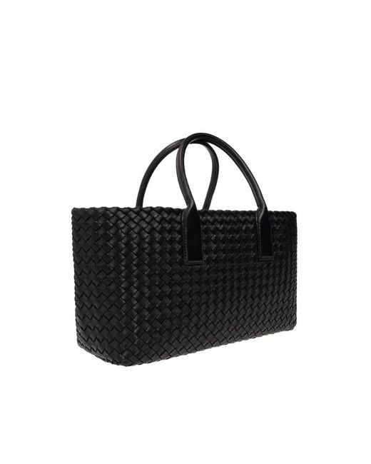 Bottega Veneta Black Intreccio Leather Small Cabat Tote Bag