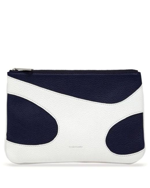 Ferragamo Blue Panelled Design Leather Phone Pouch for men