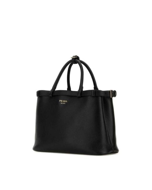 Prada Black Leather Medium Buckle Handbag