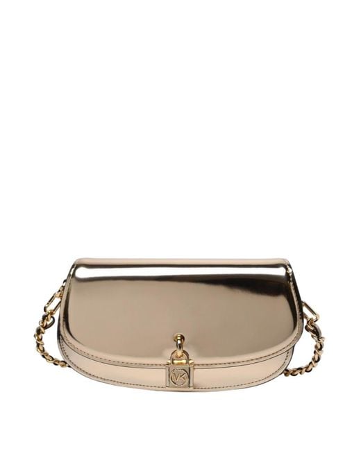 Michael Kors Brown Small Mila Metallic Leather Shoulder Bag