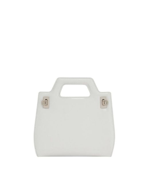 Ferragamo White Mini Wanda Top Handle Leather Hand Bag