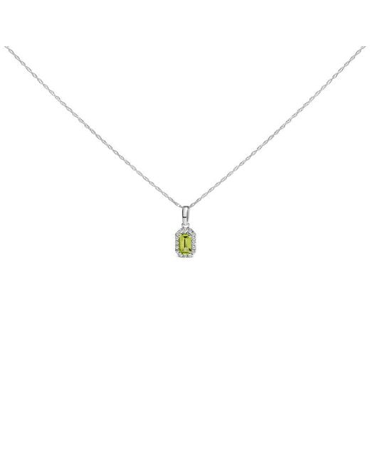 Haus of Brilliance Metallic 10K 5X3Mm Peridot And Diamond Accent Halo Octagonal Shape Pendant Necklace