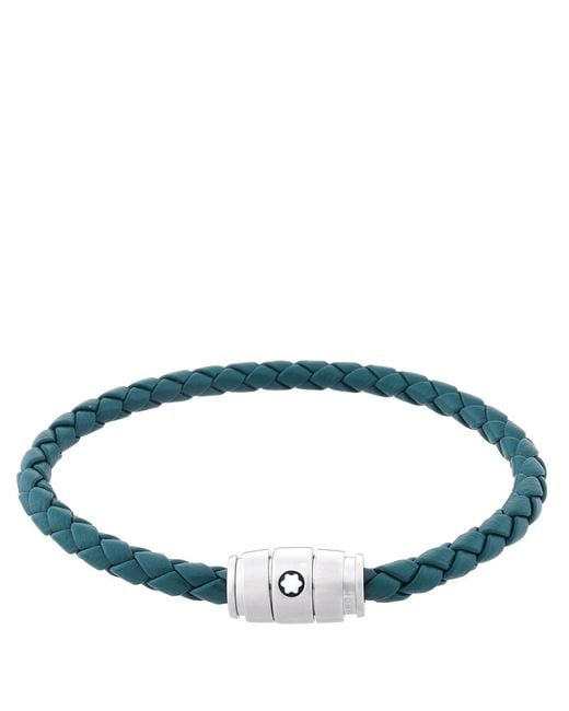 Montblanc Blue Meisterstuck Steel & Cyprus Leather Bracelet for men