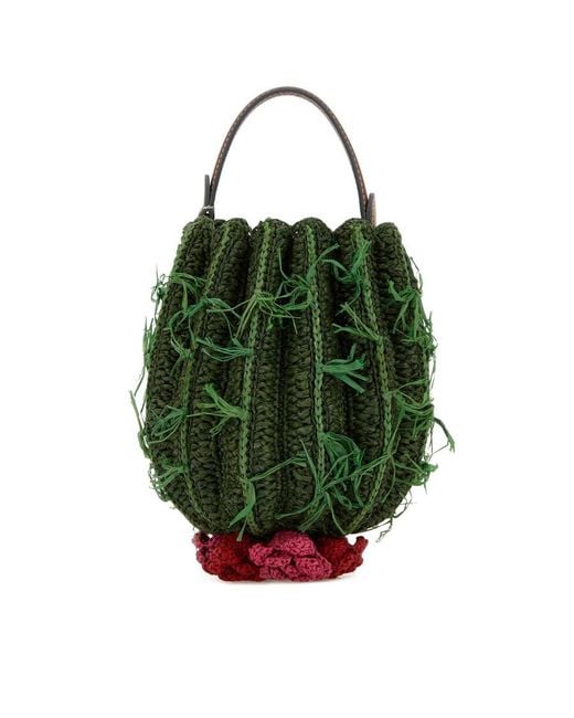 Anya Hindmarch Green Raffia Cactus Handbag