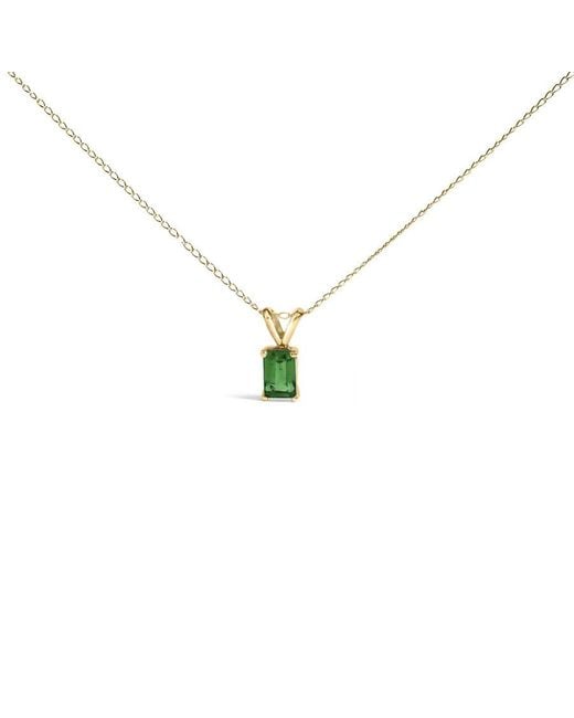 Haus of Brilliance Metallic 14K 6X4Mm Emerald Cut Emerald Solitaire Pendant Necklace