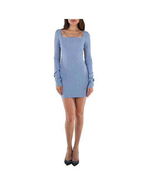 1017 ALYX 9SM Blue Long Sleeve Chain-Detailed Dress, Brand Size 40 (Us Size 6)