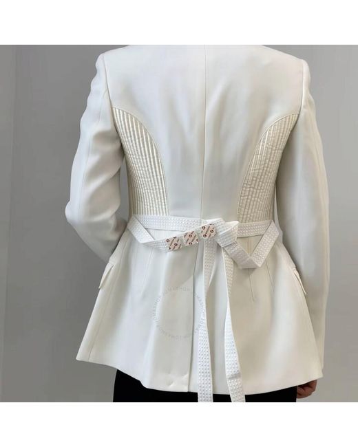 Burberry White Single-breasted Belted Wool Blazer Jacket
