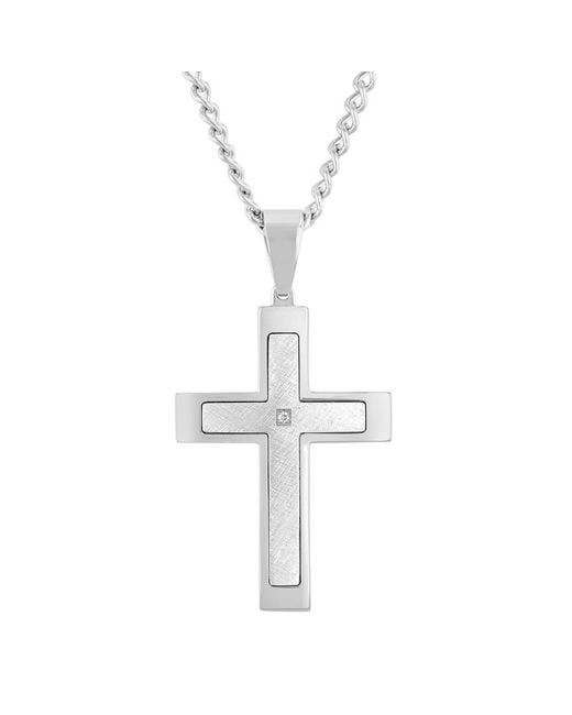 Robert Alton Metallic Diamond Accent Stainless Steel Frozen Finish Stacked Cross Pendant for men
