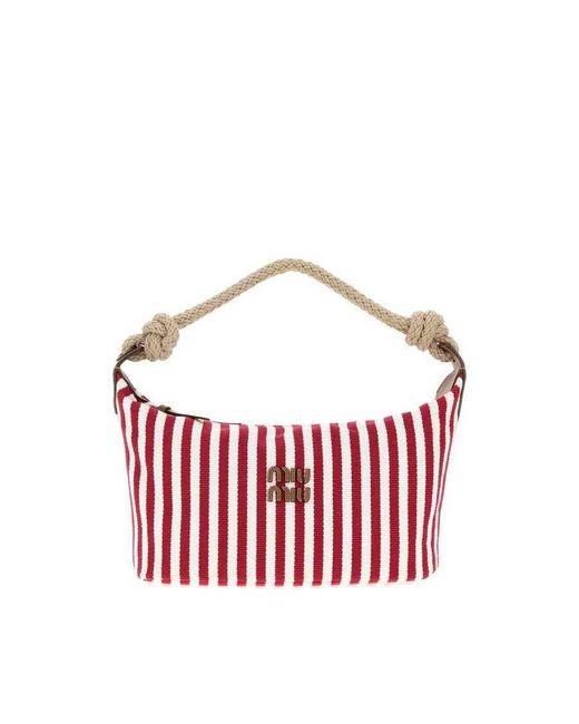 Miu Miu Embroidered Canvas Shopping Bag Rubinocognac Borse A Mano