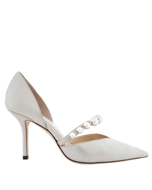Jimmy Choo Metallic Aurelie 85 Pointed Pumps With Pearl Embellishment, Brand Size 34.5 Us