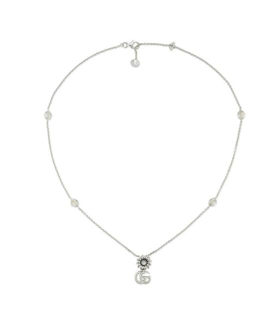 Gucci Metallic Gg Marmont Sterling And Mother Of Pearl Double G Flower Necklace