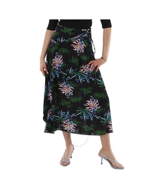KENZO Black Botanical Print Wrap Skirt, Brand Size 36 (Us