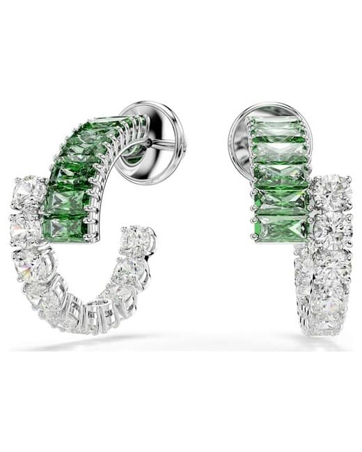Swarovski Green Rhodium Plated Matrix Hoop Earrings