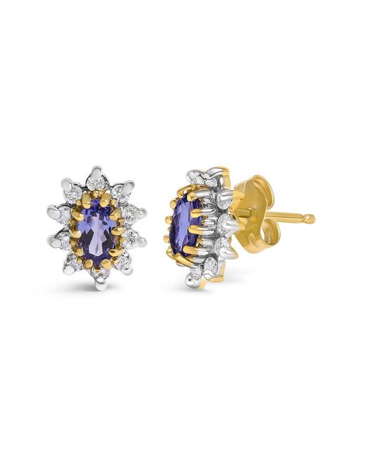 Haus of Brilliance Blue 14K 1/4 Cttw Diamond And Tanzanite Sunburst Halo Stud Earrings (K-L Color, I1-I2 Clarity)