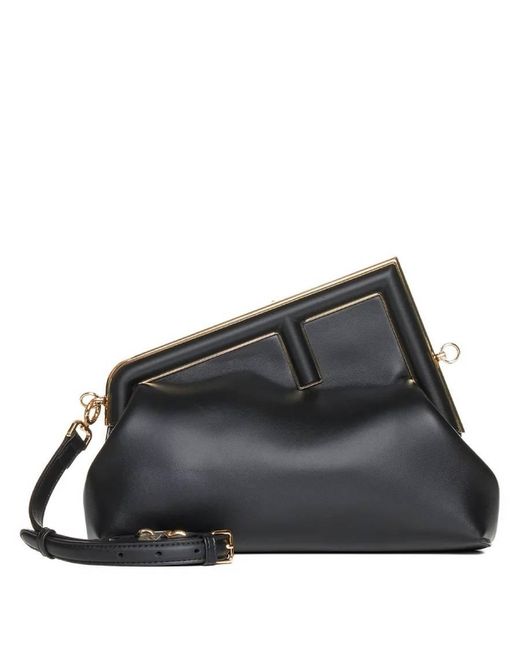 Fendi Black First Midi Nappa Leather Clutch