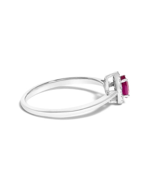 Haus of Brilliance White 10K 5X3Mm Oval Ruby And Diamond Accent Halo Ring (I-J Color, I1-I2 Clarity)