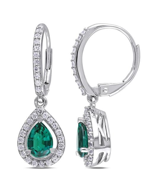 Amour White Created Emerald And Sapphire Teardrop Leverback Earrings