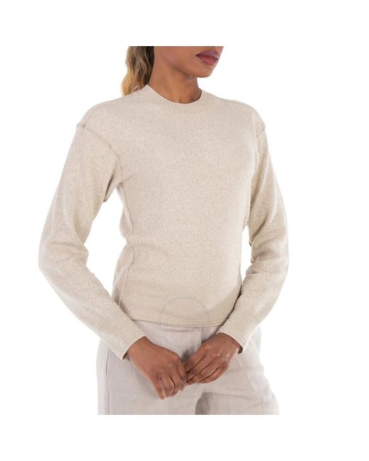 Burberry Natural Crewneck Logo Embroidered Sweater