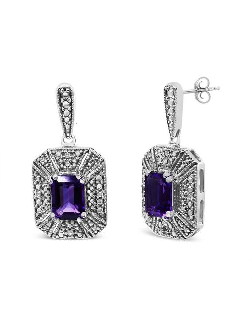 Haus of Brilliance Blue 925 Sterling Diamond Accent And 7X5Mm Amethyst Stud Earrings (I-J Color, I2-I3 Clarity)