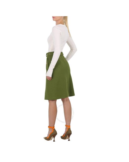 Burberry Green Belted Midi Wool Dress