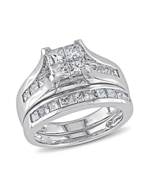 Amour Metallic 2 Ct Tw Channel Set Princess Cut Diamond Bridal Set