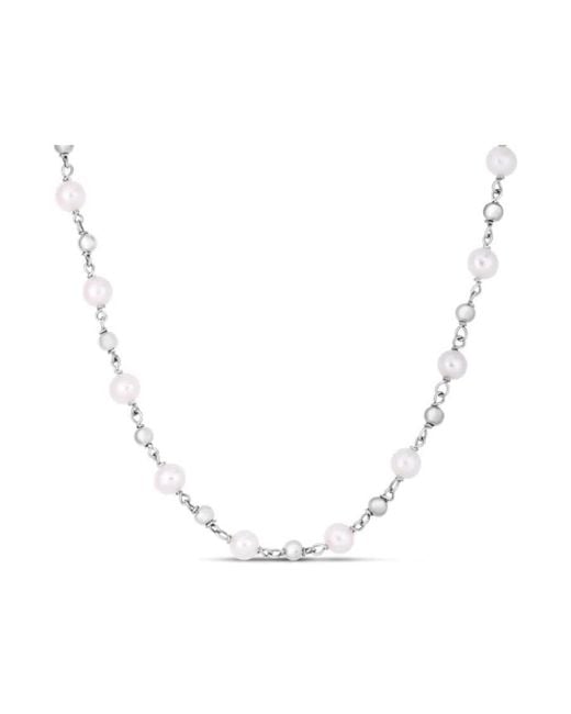 Tresorra Metallic Sterling Pearl Bead Chain Necklace