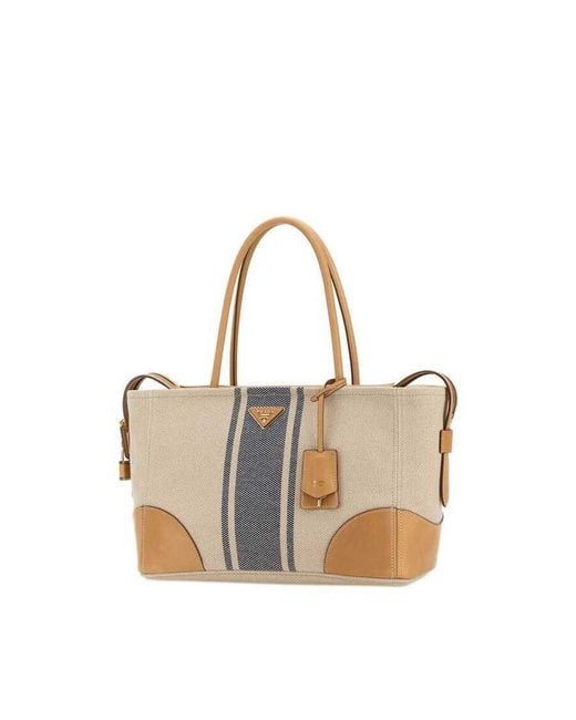 Prada Multicolor Sand Canvas Large Shopping Bag Naturale+Baltico Borse A Mano