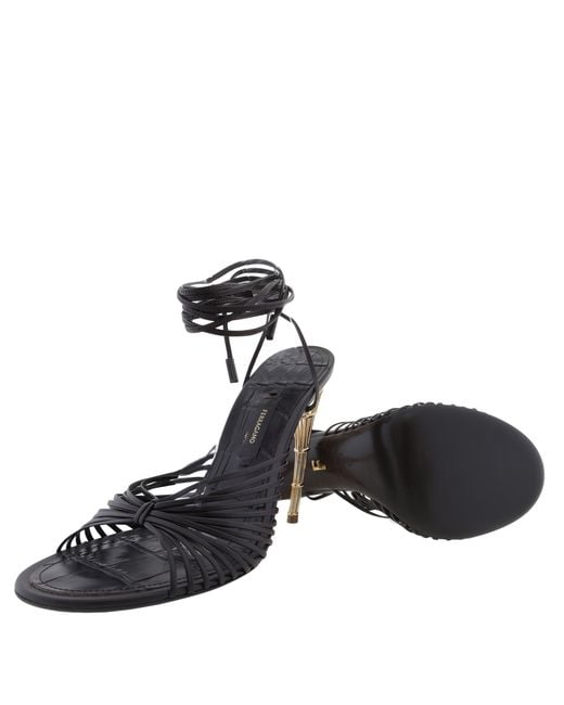 Ferragamo Black Atena Leather Strappy Sandals