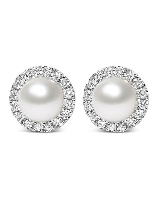 Haus of Brilliance Metallic 10K 4.5Mm Cultured Freshwater Pearl And 1/7 Cttw Diamond Halo Stud Earring