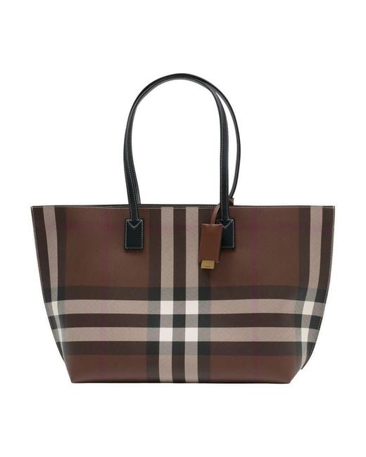 Burberry Brown Checked Canvas Tote Bag