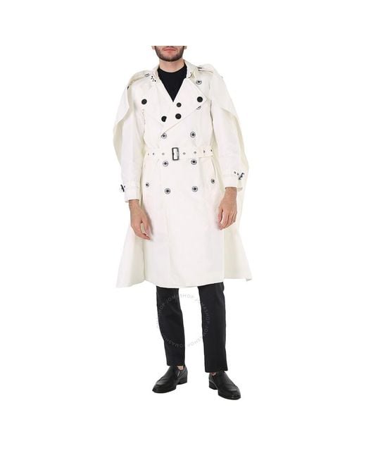Burberry White Technical Faille Reconstructed Double-breasted Cape Detail Trench Coat for men