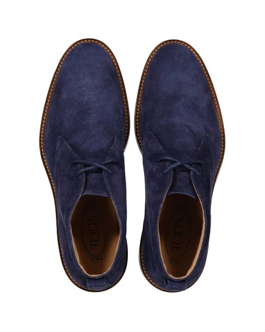 Tod's Blue Suede Lace-up Derby Boots for men
