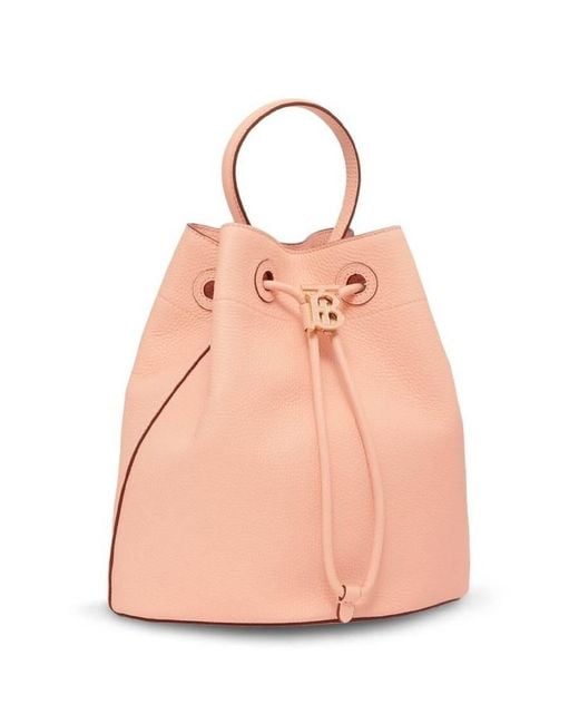Burberry Pink Small Monogram Drawstring Leather Tb Bucket Bag
