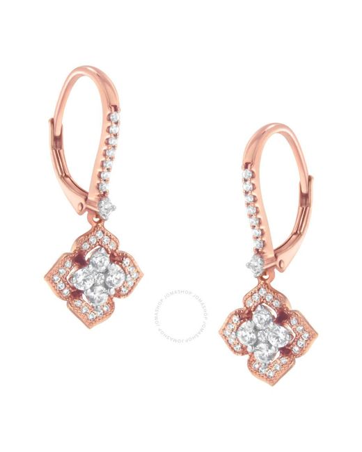 Haus of Brilliance Pink 10K Rose 3/4 Cttw Diamond Flower Drop Dangle Earring (I-J Color, I1-I2 Clarity)