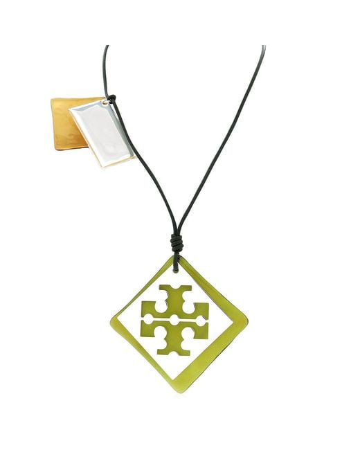 Tory Burch Yellow Resin Logo Long Necklace