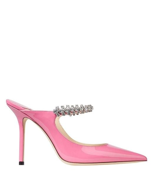Jimmy Choo Pink Bing 100 Patent Leather Mules, Brand Size 34 Us