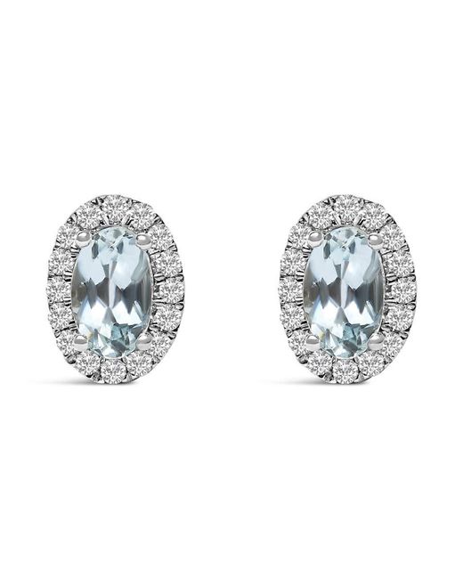 Haus of Brilliance Metallic 10K 5X3 Mm Oval Aquamarine And Diamond Halo Stud Earrings (I-J Color, I1-I2 Clarity)
