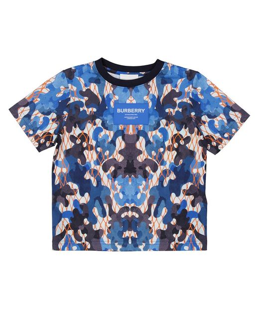Burberry Blue Boys Canvas Camouflage-print Cotton T-shirt for men