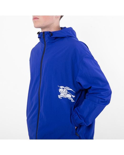 Burberry Blue Equestrian Knight-Applique Hooded Jacket for men