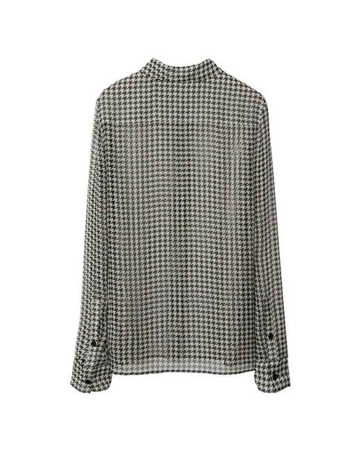 Burberry Gray Houndstooth-Print Silk Shirt, Brand Size 6 Us
