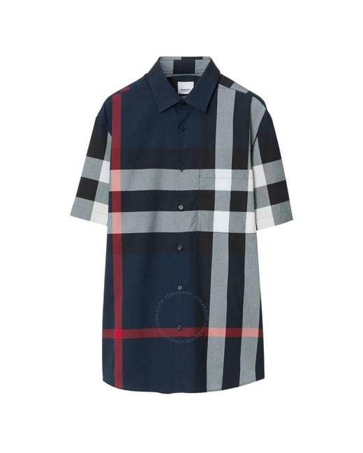 Burberry Blue Check Short-Sleeved Shirt for men