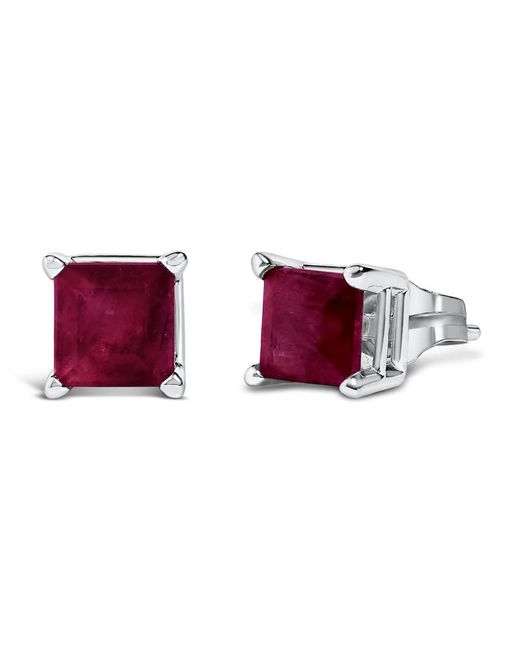 Haus of Brilliance Red 14K 5X5Mm Princess Cut Ruby Solitaire Stud Earrings