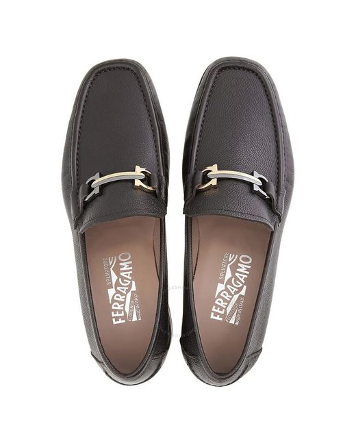 Ferragamo Black Salvatore Maurice Hammered Leather Two-tone Gancini Buckle Loafers for men