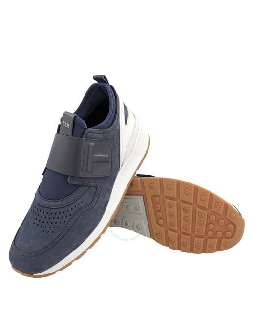 Tod's Blue Suede And Fabric Velcro Strap Sneakers for men