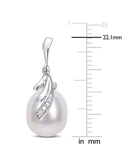 Amour White 8-8.5Mm Freshwater Cultured Pearl And Diamond Accent Feather Earrings