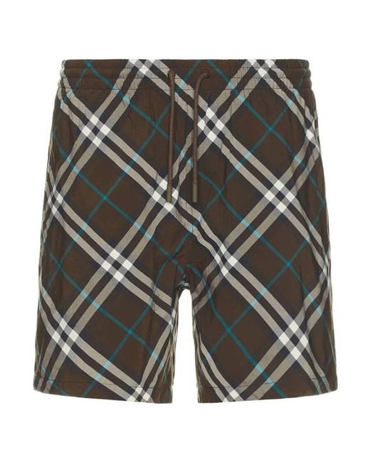 Burberry Gray Check Nylon Swim Shorts for men