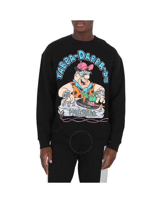 Moschino Black Flintstones Print Cotton Sweatshirt for men
