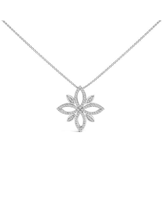 Haus of Brilliance Metallic Sterling 1/2 Cttw Diamond Floral Cross Pendant Necklace