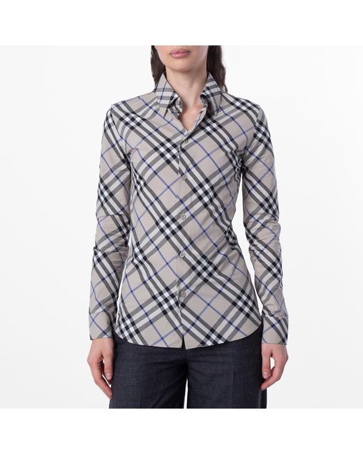Burberry Gray Check Cotton Poplin Shirt, Brand Size 6 Us