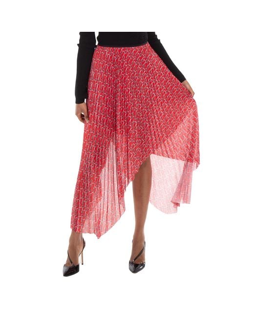 Burberry Red Pleated B Jersey Midi Skirt, Brand Size 6 (Us